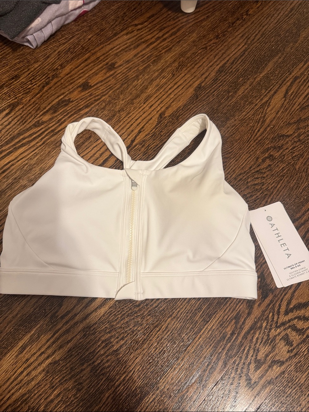 Athleta Cream Front-Zip Racerback Sports Bra